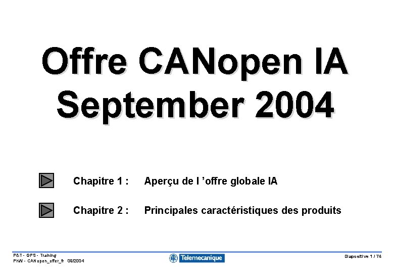 Offre CANopen IA September 2004 Chapitre 1 : Aperçu de l ’offre globale IA
