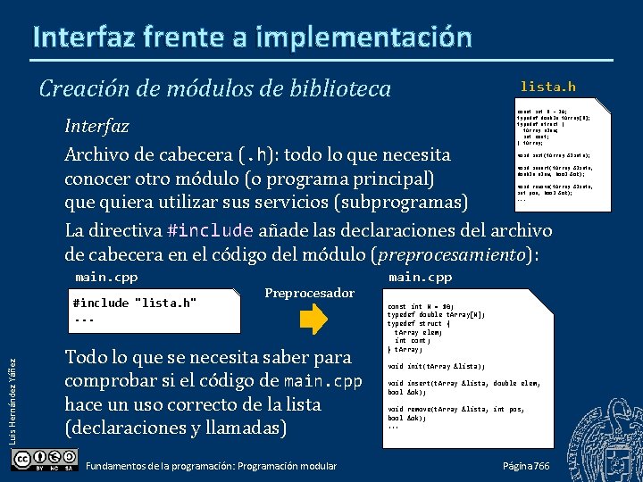 Interfaz frente a implementación Creación de módulos de biblioteca lista. h const int N