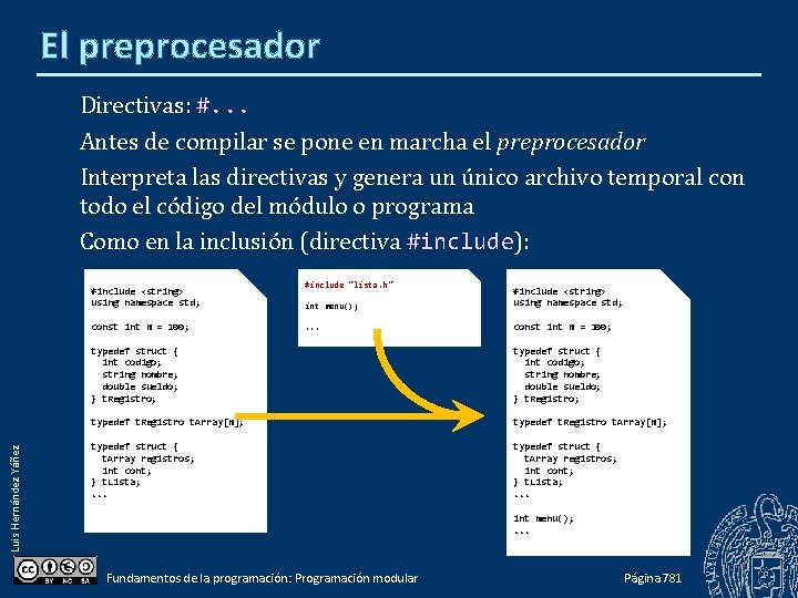 El preprocesador Directivas: #. . . Antes de compilar se pone en marcha el