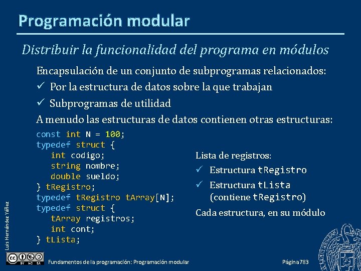 Programación modular Distribuir la funcionalidad del programa en módulos Luis Hernández Yáñez Encapsulación de