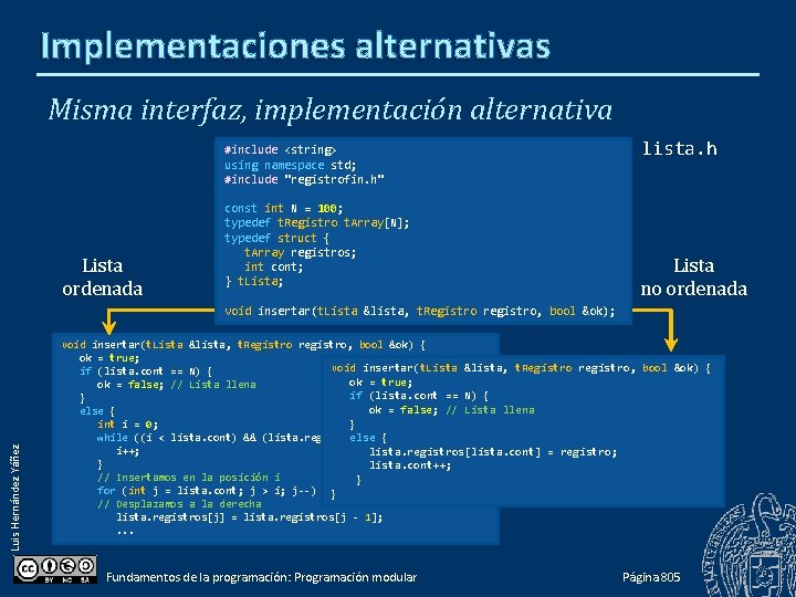Implementaciones alternativas Misma interfaz, implementación alternativa #include <string> using namespace std; #include "registrofin. h"