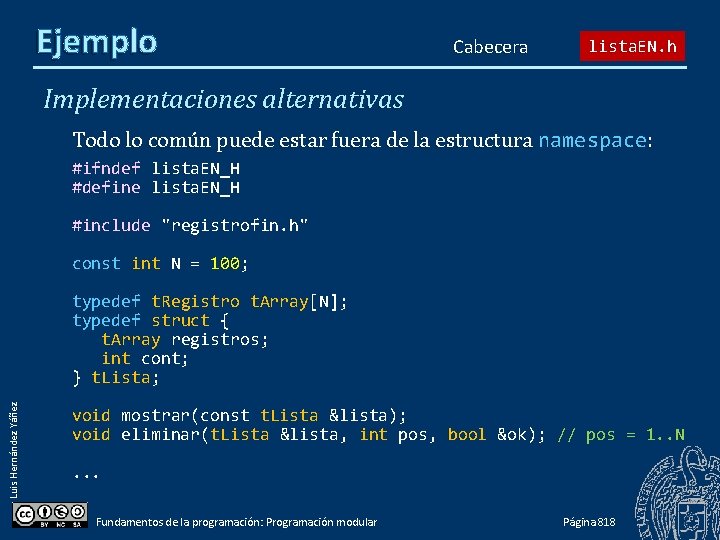 Ejemplo Cabecera lista. EN. h Implementaciones alternativas Todo lo común puede estar fuera de