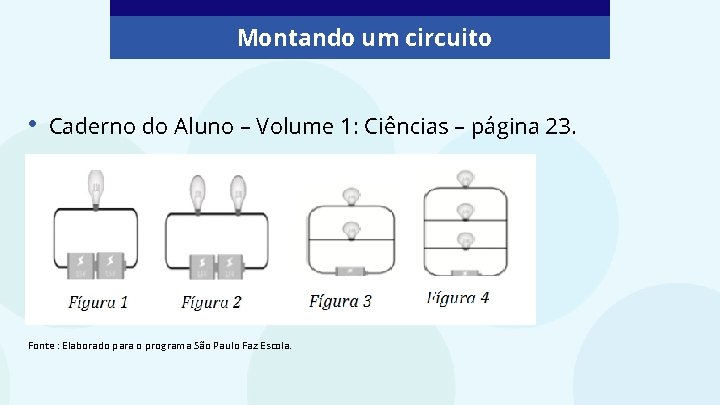 Montando um circuito • Caderno do Aluno – Volume 1: Ciências – página 23.