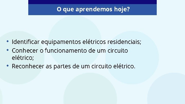 O que aprendemos hoje? • • • Identificar equipamentos elétricos residenciais; Conhecer o funcionamento