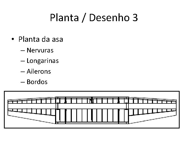 Planta / Desenho 3 • Planta da asa – Nervuras – Longarinas – Ailerons