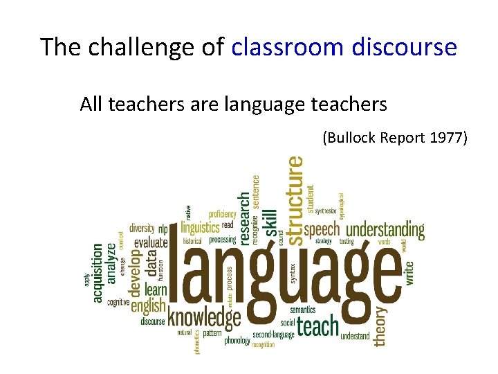 The challenge of classroom discourse All teachers are language teachers (Bullock Report 1977) 