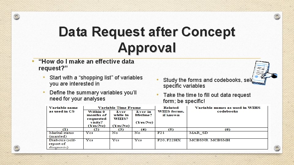 Data Request after Concept Approval • “How do I make an effective data request?