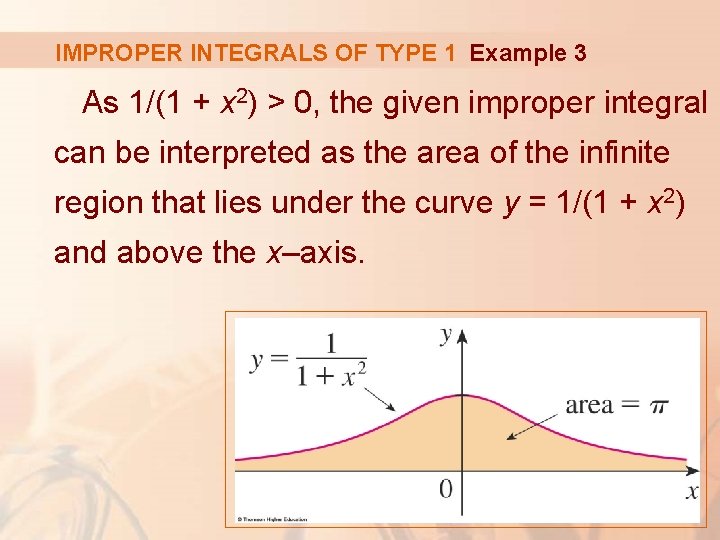 IMPROPER INTEGRALS OF TYPE 1 Example 3 As 1/(1 + x 2) > 0,