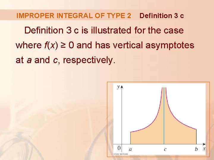 IMPROPER INTEGRAL OF TYPE 2 Definition 3 c is illustrated for the case where