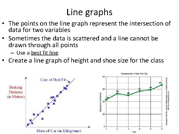 Line graphs • The points on the line graph represent the intersection of data