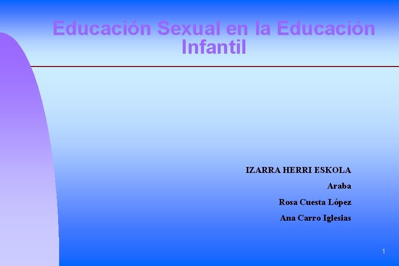 Educación Sexual en la Educación Infantil IZARRA HERRI ESKOLA Araba Rosa Cuesta López Ana