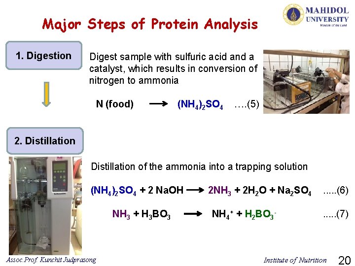 Major Steps of Protein Analysis 1. Digestion Digest sample with sulfuric acid and a