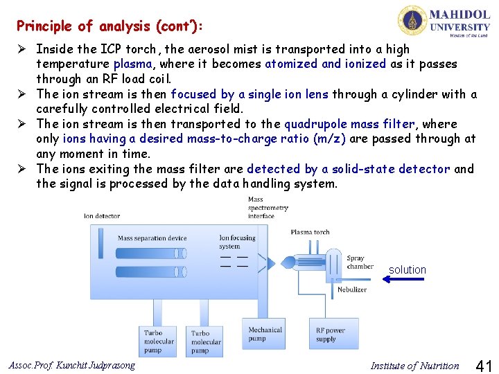 Principle of analysis (cont’): Ø Inside the ICP torch, the aerosol mist is transported