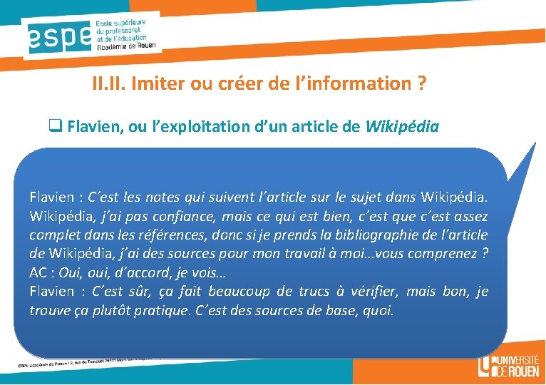 II. Imiter ou créer de l’information ? q Flavien, ou l’exploitation d’un article de