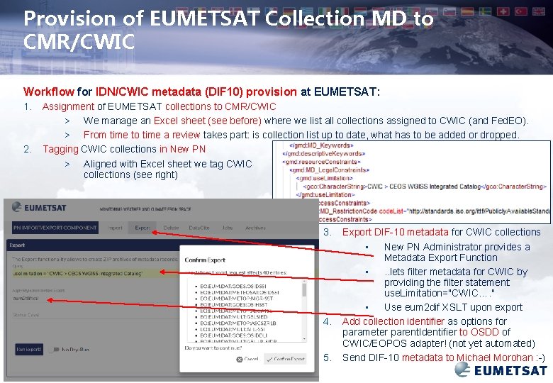 Provision of EUMETSAT Collection MD to CMR/CWIC Workflow for IDN/CWIC metadata (DIF 10) provision