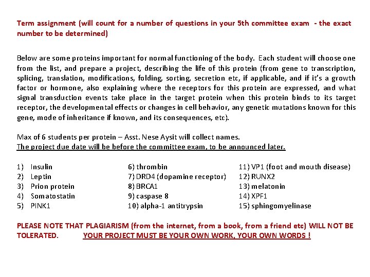 Term assignment (will count for a number of questions in your 5 th committee