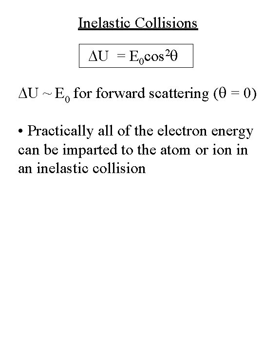 Inelastic Collisions DU = E 0 cos 2 q DU ~ E 0 forward