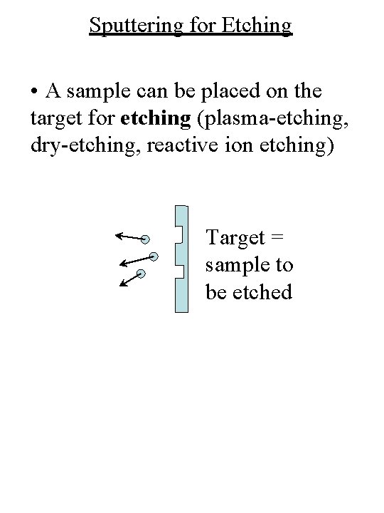 Sputtering for Etching • A sample can be placed on the target for etching