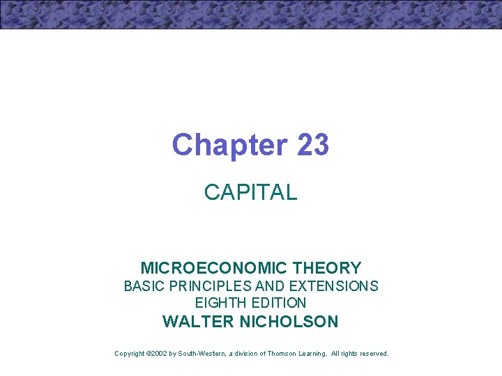 Chapter 23 CAPITAL MICROECONOMIC THEORY BASIC PRINCIPLES AND EXTENSIONS EIGHTH EDITION WALTER NICHOLSON Copyright