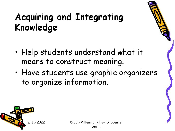 Acquiring and Integrating Knowledge • Help students understand what it means to construct meaning.