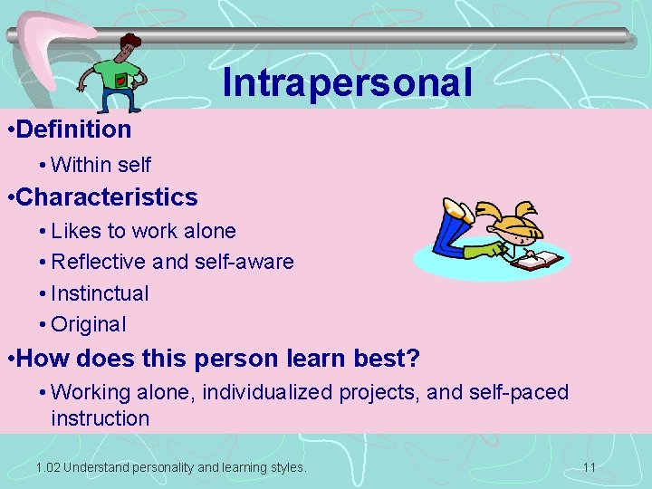 Intrapersonal • Definition • Within self • Characteristics • Likes to work alone •