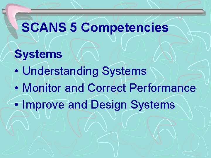 SCANS 5 Competencies Systems • Understanding Systems • Monitor and Correct Performance • Improve