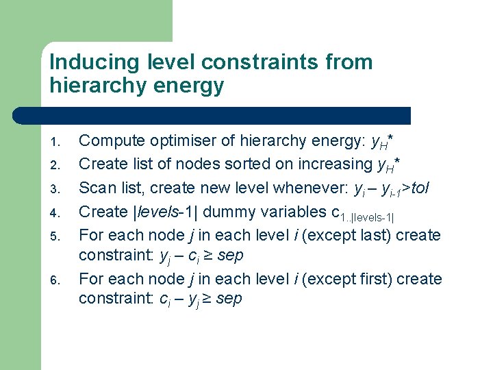 Inducing level constraints from hierarchy energy 1. 2. 3. 4. 5. 6. Compute optimiser Inducing level constraints from hierarchy energy 1. 2. 3. 4. 5. 6. Compute optimiser