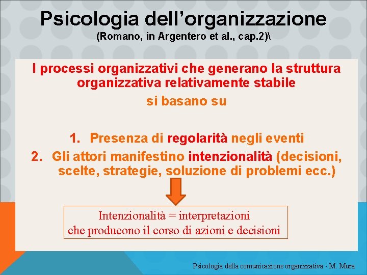 Psicologia dell’organizzazione (Romano, in Argentero et al. , cap. 2) I processi organizzativi che
