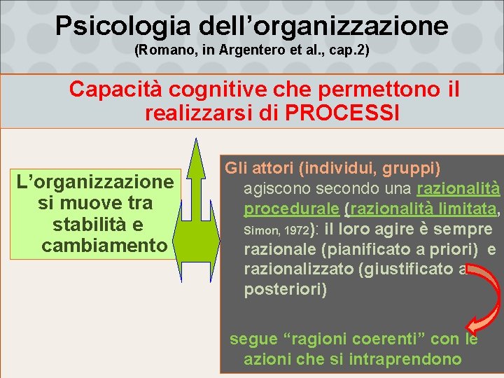 Psicologia dell’organizzazione (Romano, in Argentero et al. , cap. 2) Capacità cognitive che permettono