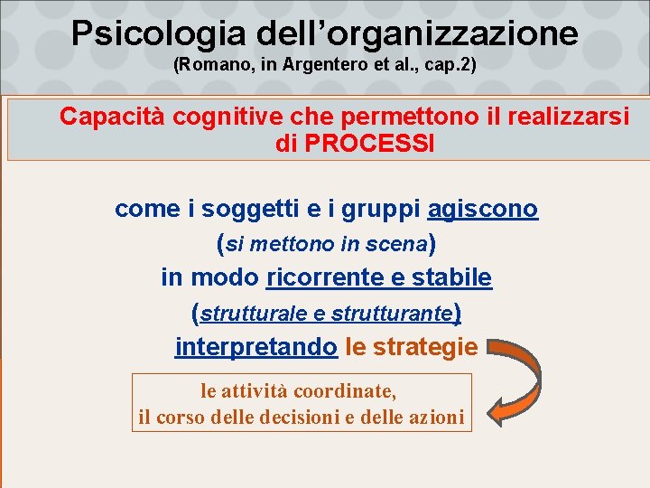 Psicologia dell’organizzazione (Romano, in Argentero et al. , cap. 2) Capacità cognitive che permettono