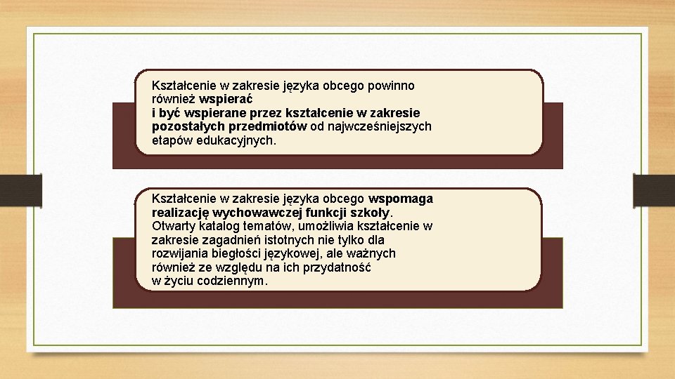 Kształcenie w zakresie języka obcego powinno również wspierać i być wspierane przez kształcenie w