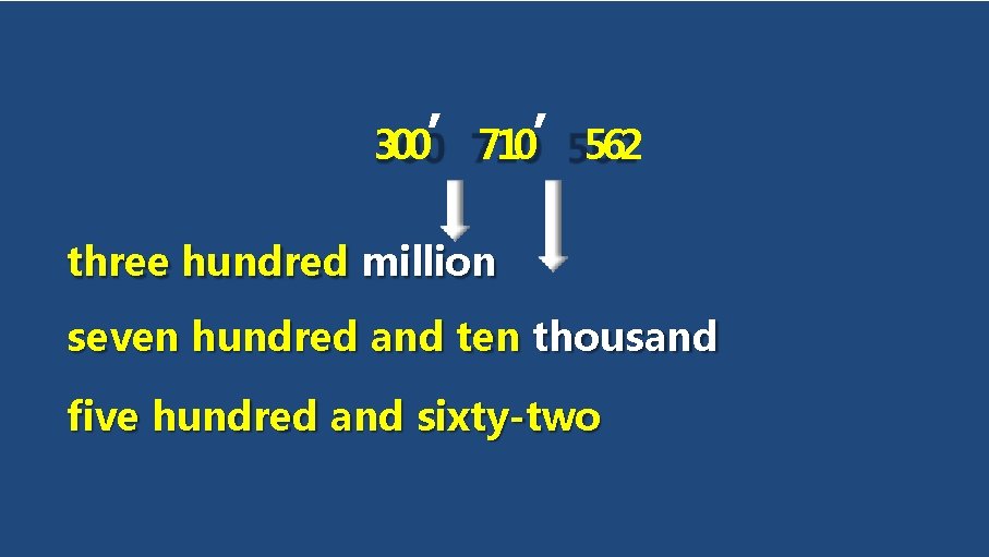 300’ 710’ 562 three hundred million seven hundred and ten thousand five hundred and