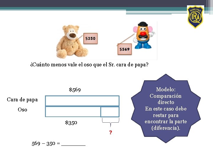 ¿Cuánto menos vale el oso que el Sr. cara de papa? $569 Cara de