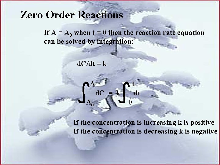 Zero Order Reactions If A = A 0 when t = 0 then the