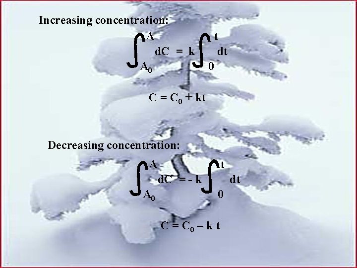 Increasing concentration: A d. C = k A 0 t dt 0 C =