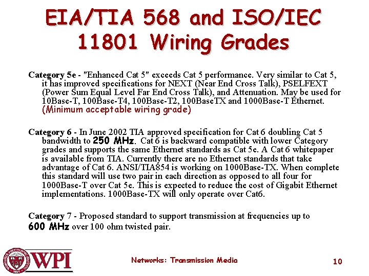 EIA/TIA 568 and ISO/IEC 11801 Wiring Grades Category 5 e - "Enhanced Cat 5"