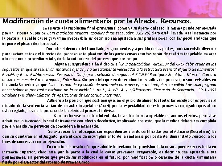 Modificación de cuota alimentaria por la Alzada. Recursos. En cuanto a la resolución final