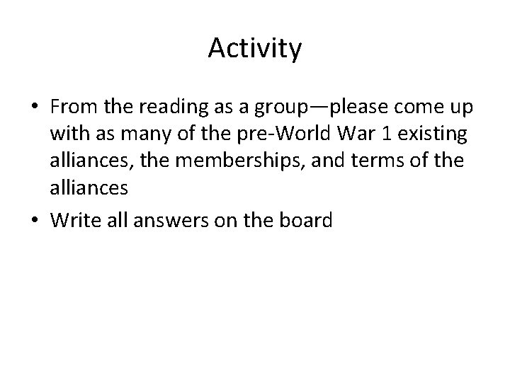 Activity • From the reading as a group—please come up with as many of