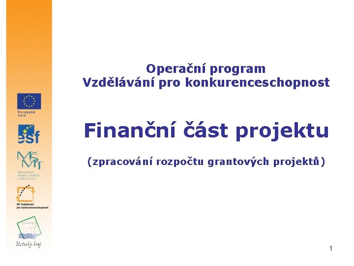 Operační program Vzdělávání pro konkurenceschopnost Finanční část projektu (zpracování rozpočtu grantových projektů) 1 