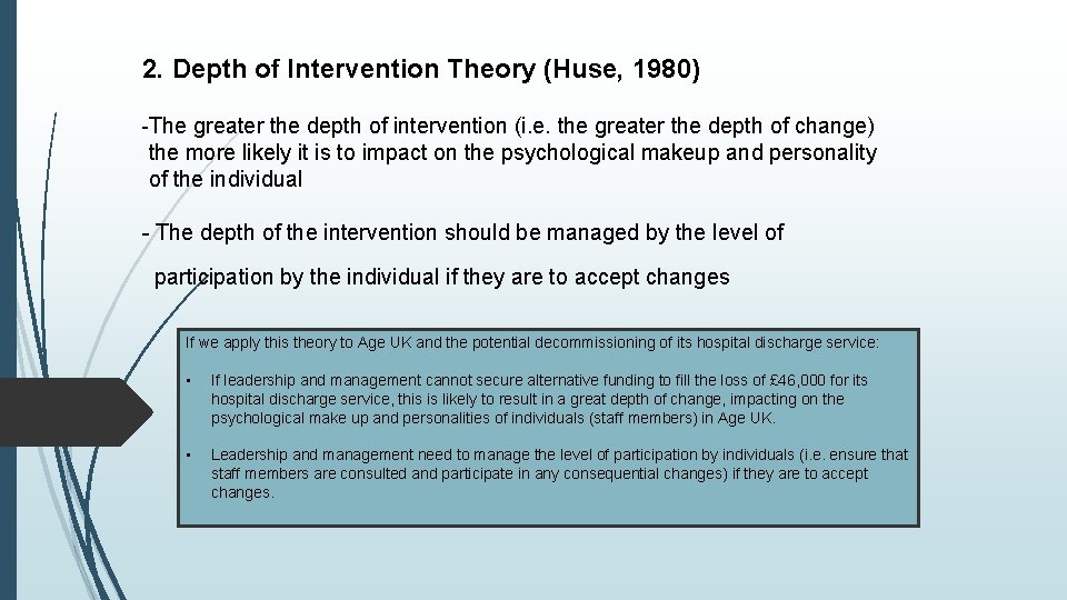 2. Depth of Intervention Theory (Huse, 1980) -The greater the depth of intervention (i. 2. Depth of Intervention Theory (Huse, 1980) -The greater the depth of intervention (i.