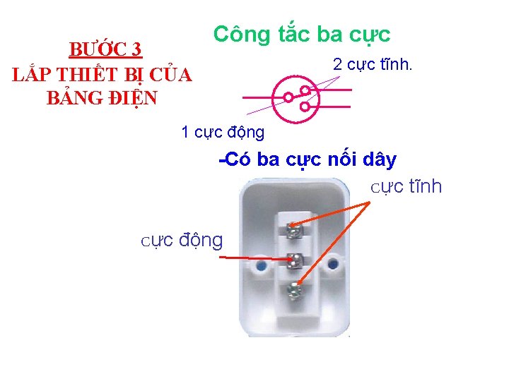 BƯỚC 3 LẮP THIẾT BỊ CỦA BẢNG ĐIỆN Công tắc ba cực 2 cực