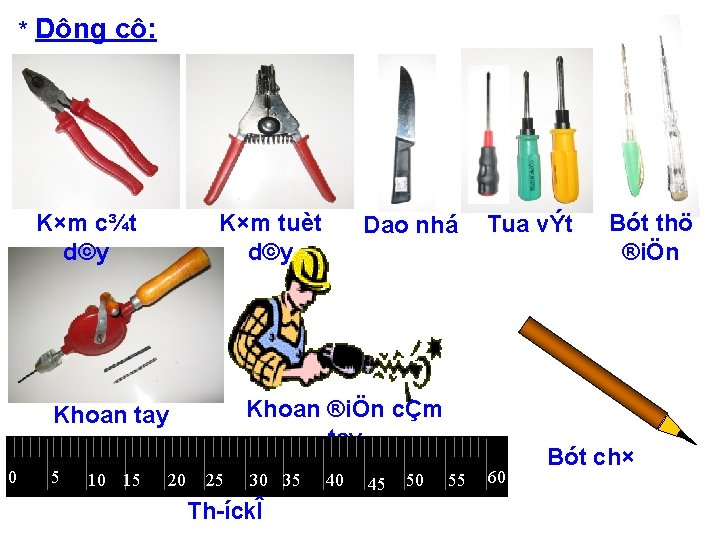 * Dông cô: K×m c¾t d©y K×m tuèt d©y 5 10 15 20 Tua