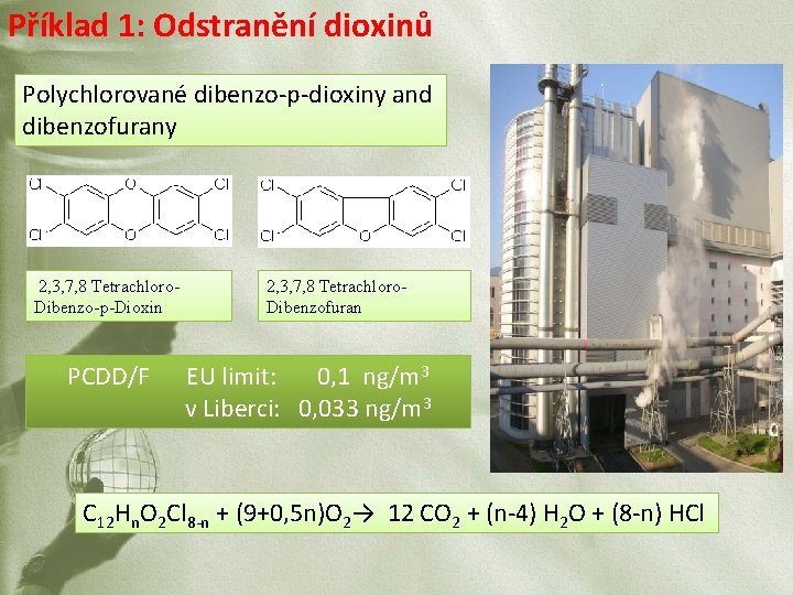 Příklad 1: Odstranění dioxinů Polychlorované dibenzo-p-dioxiny and dibenzofurany 2, 3, 7, 8 Tetrachloro. Dibenzo-p-Dioxin