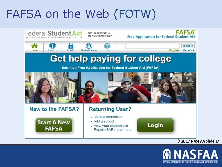 FAFSA on the Web (FOTW) © 2017 NASFAA Slide 14 