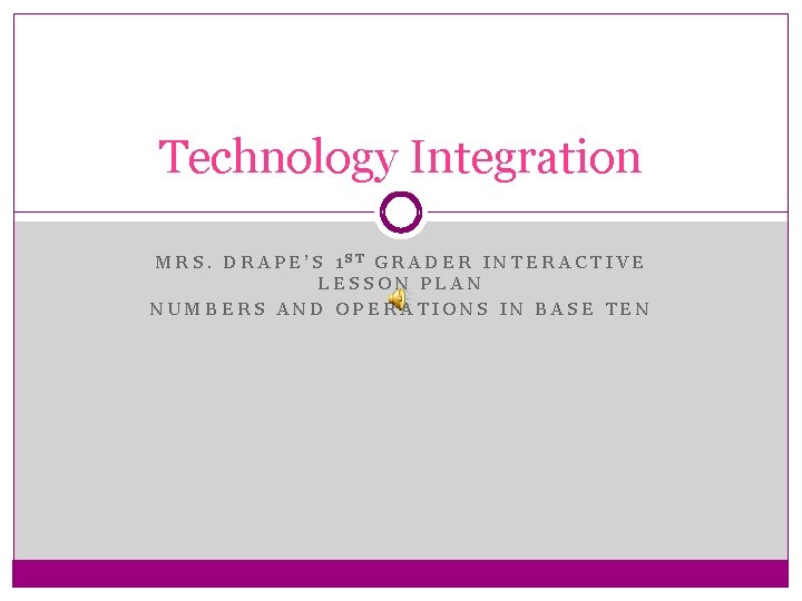 Technology Integration MRS. DRAPE’S 1 ST GRADER INTERACTIVE LESSON PLAN NUMBERS AND OPERATIONS IN