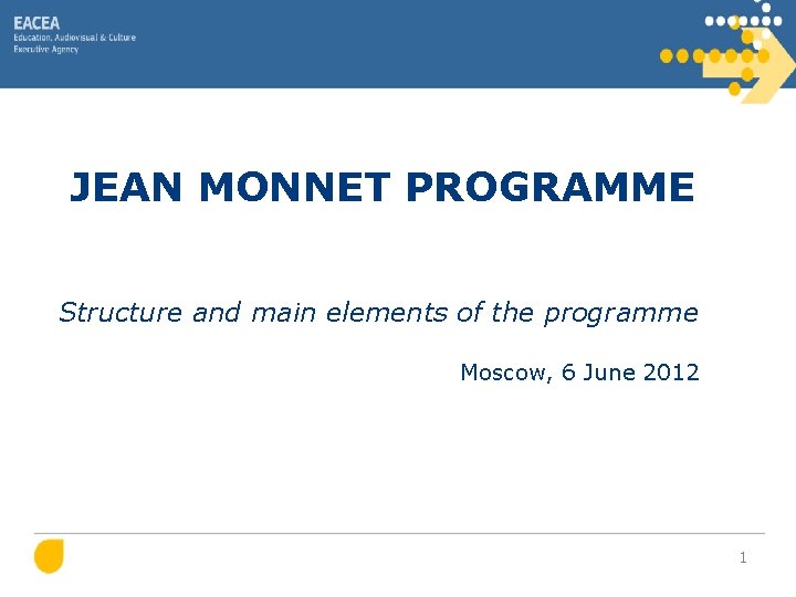 JEAN MONNET PROGRAMME Structure and main elements of the programme Moscow, 6 June 2012