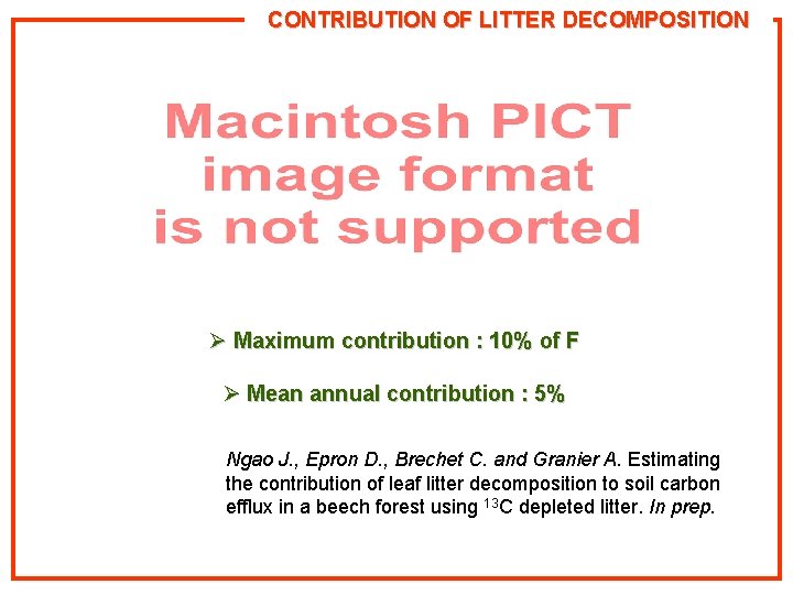 CONTRIBUTION OF LITTER DECOMPOSITION Ø Maximum contribution : 10% of F Ø Mean annual