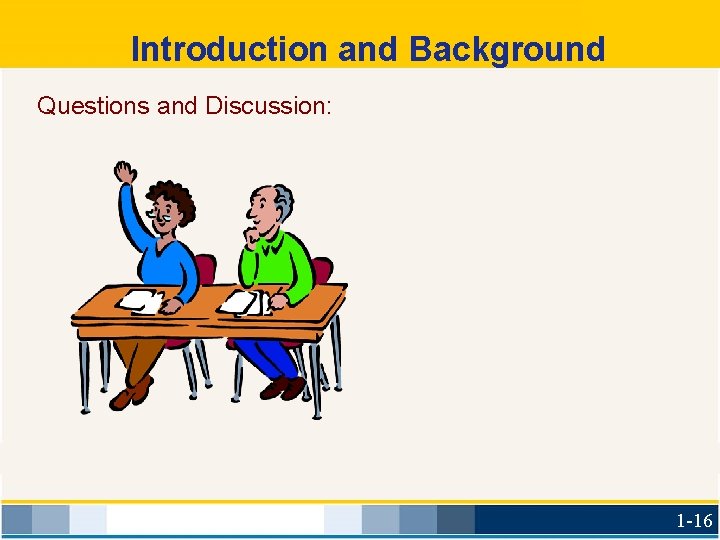 Introduction and Background Questions and Discussion: 1 -16 