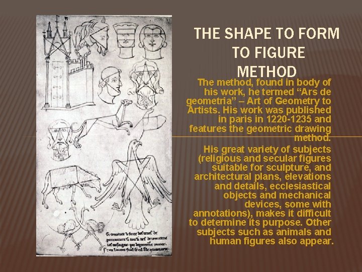 THE SHAPE TO FORM TO FIGURE METHOD The method, found in body of his