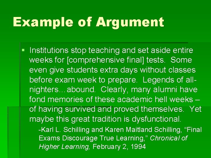 Example of Argument § Institutions stop teaching and set aside entire weeks for [comprehensive Example of Argument § Institutions stop teaching and set aside entire weeks for [comprehensive